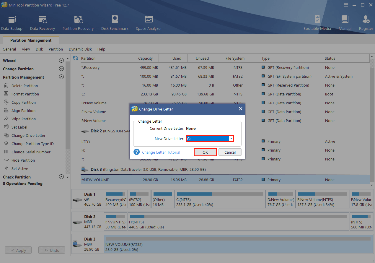 Choose a drive letter and click OK